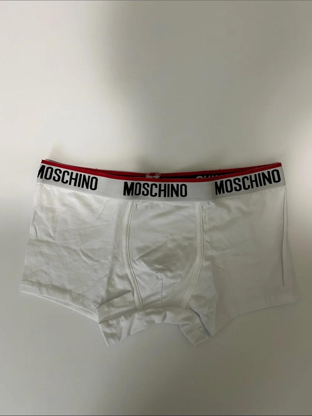 Moschino White Boxer Briefs with Black Logo Waistband and Red Trim - Picture 1 of 3